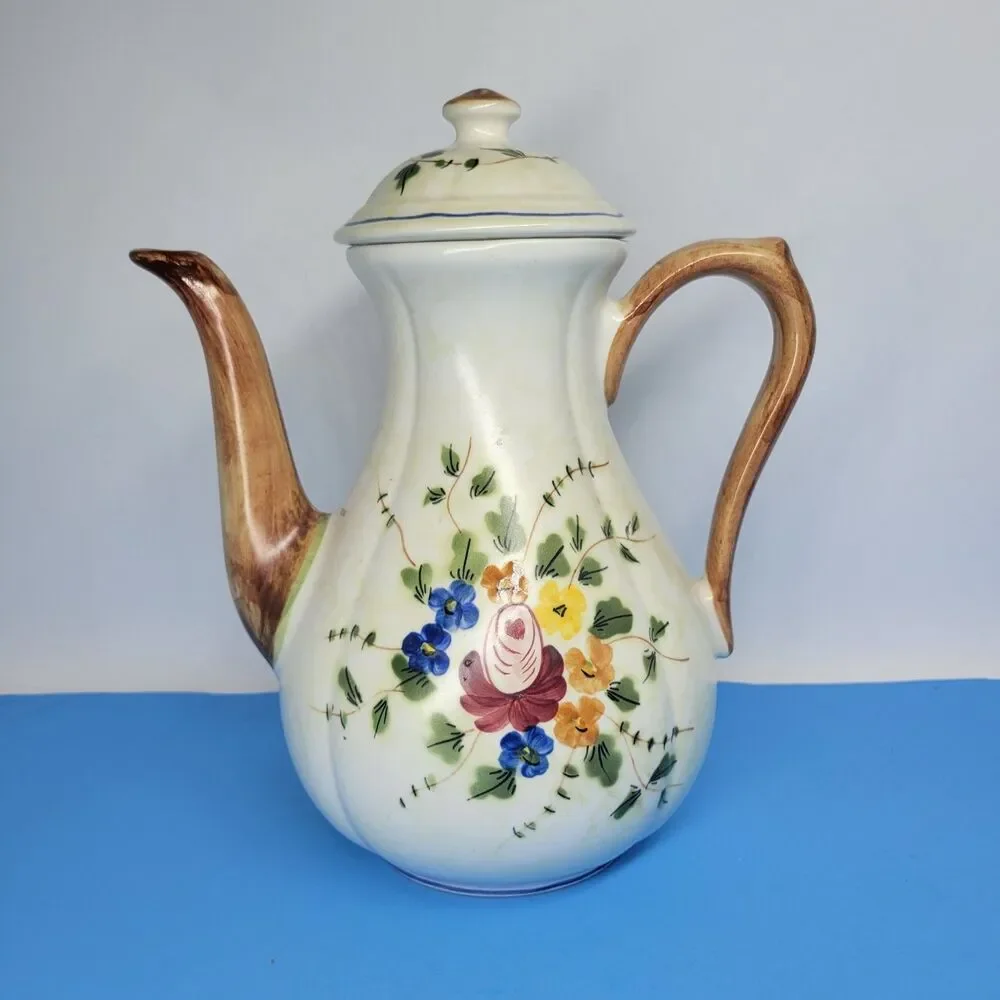 Longchamp Nemours 9” Coffee Pot French Country Hand Painted Limoges France